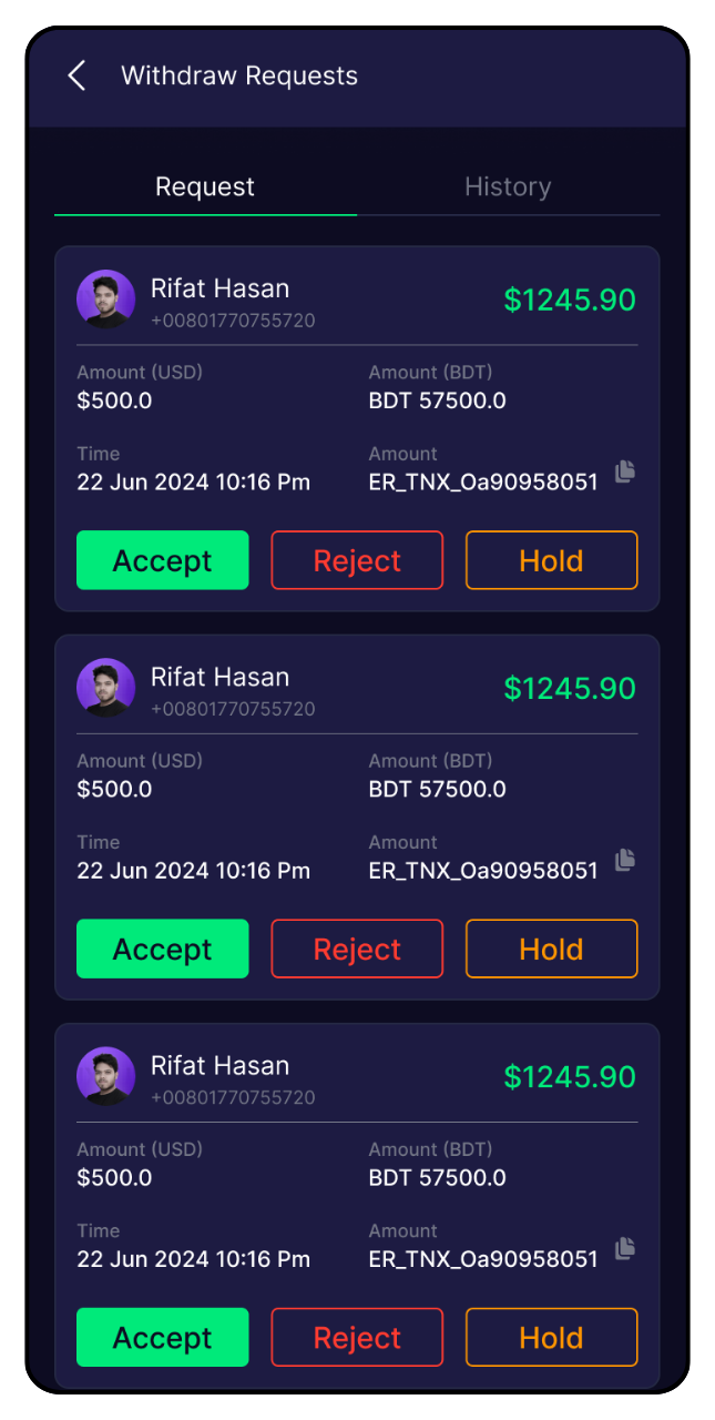 ER withdraw request